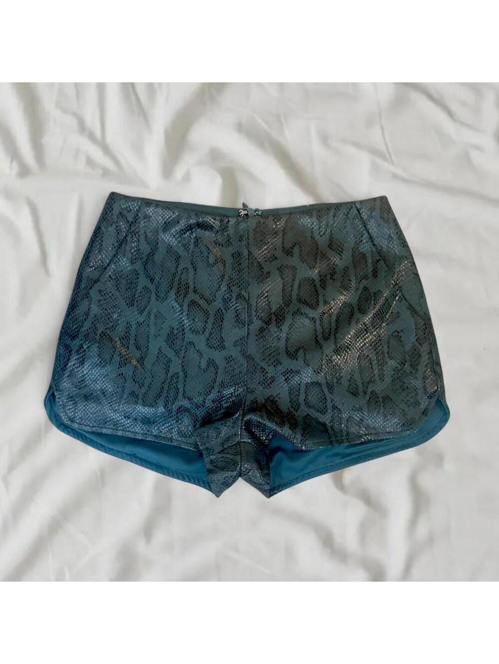 Superdown Teal Snakeskin High-Waisted Shorts XS